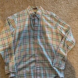 Ralph Lauren Men's Blue and Green Plaid Shirt